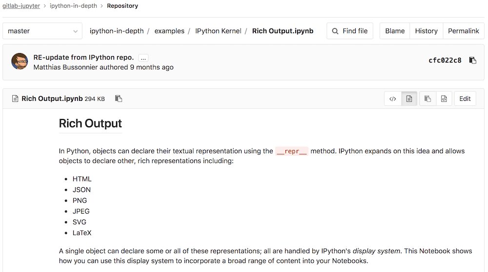 The rich output supported by Jupyter Notebooks on GitLab